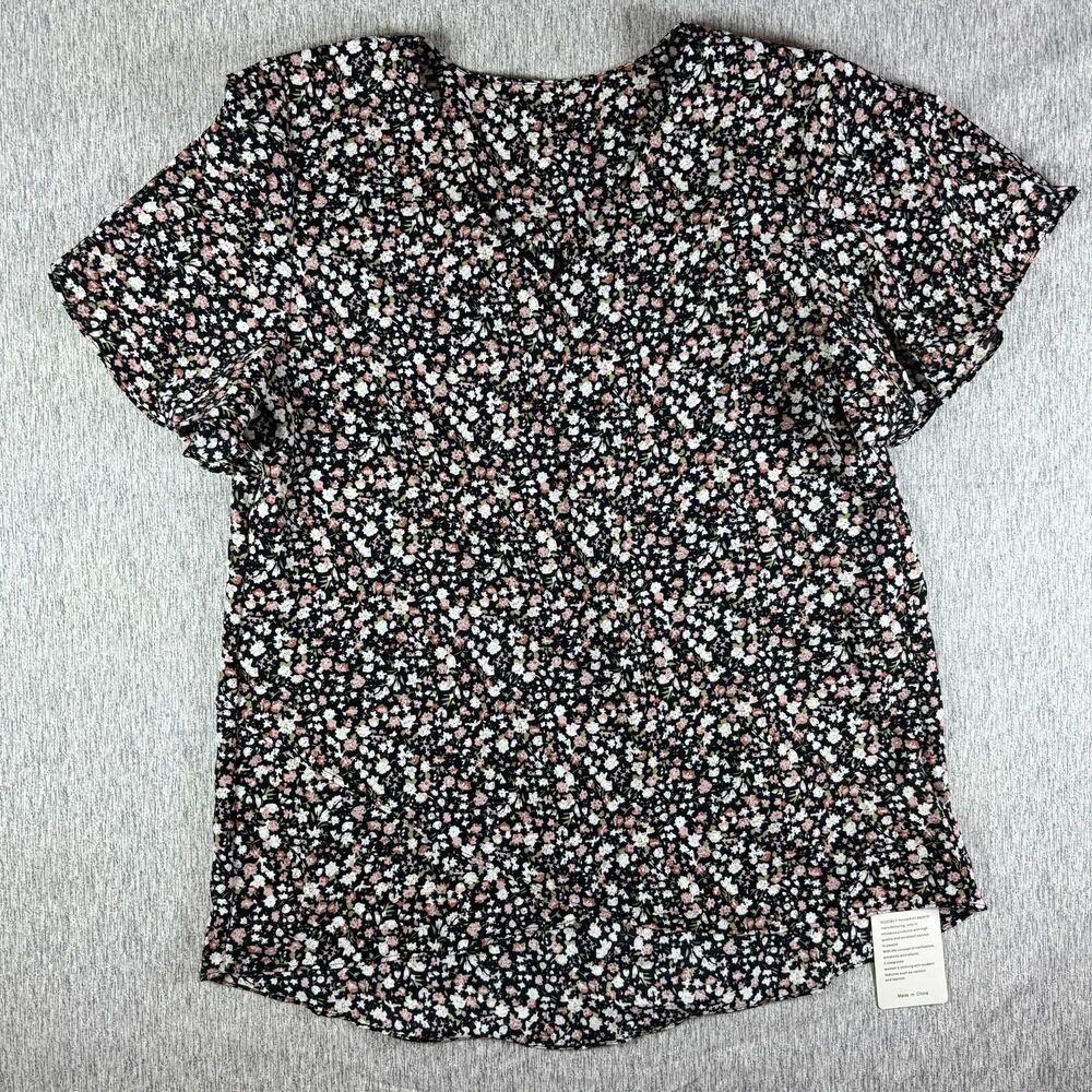 Hozoely Floral Blouse Women Sz S V Neck Ruffle Sleeve Summer Tunic Casual Shirt
